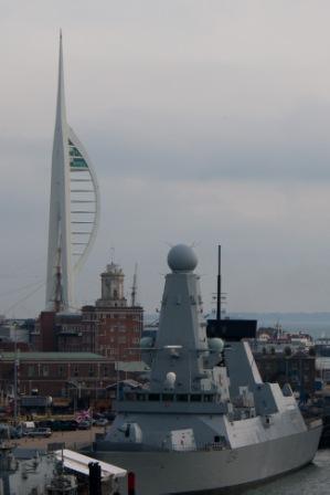 D34, HMS Diamond with Spinnaker Tower