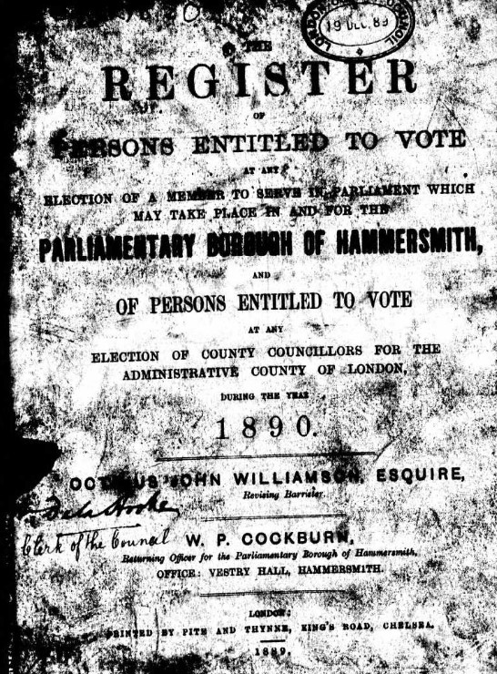 Ancestry Register of Electors 1890 Hammersmith FC1