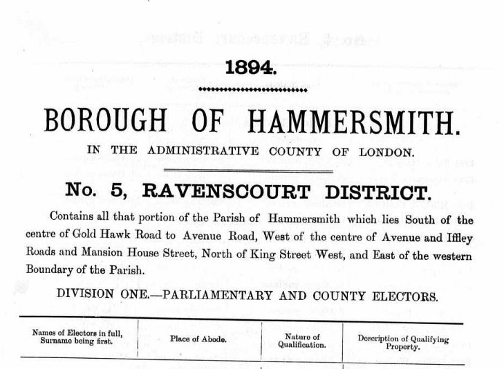 Ancestry Register of Electors 1894 Mansion H St Evens Head