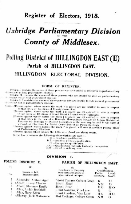 Ancestry Register of Electors 1918 Hillingdon East P1 a