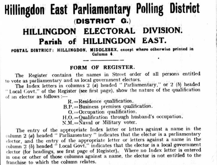 Ancestry Register of Electors 1926 Hillingdon East FP
