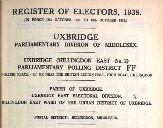 Ancestry Register of Electors 1938 Hillingdon East FP