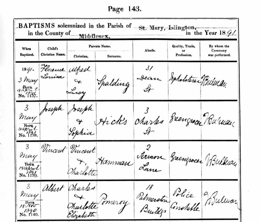 Baptism Albert Pomeroy 3 May 1891