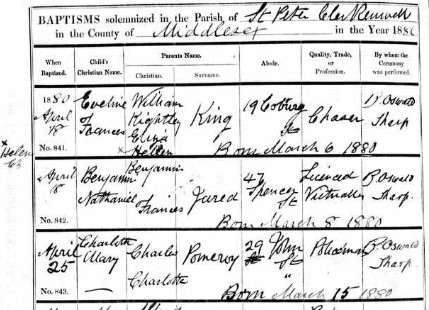 Baptism Charlotte Mary Pomeroy 1880