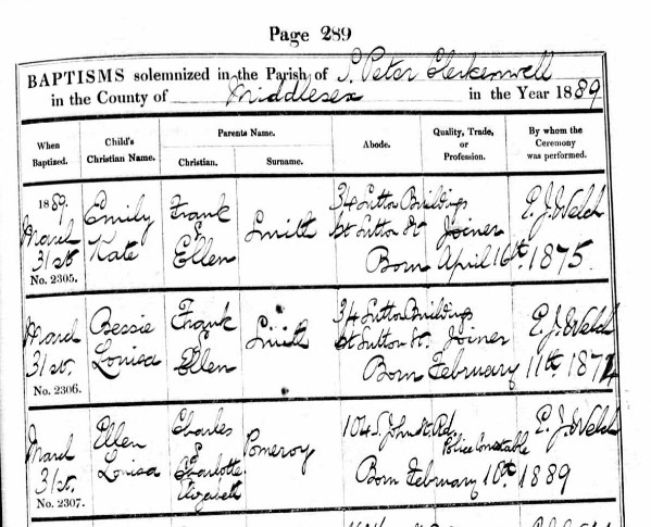 Baptism Ellen Louisa Pomeroy 31 Mar 1889