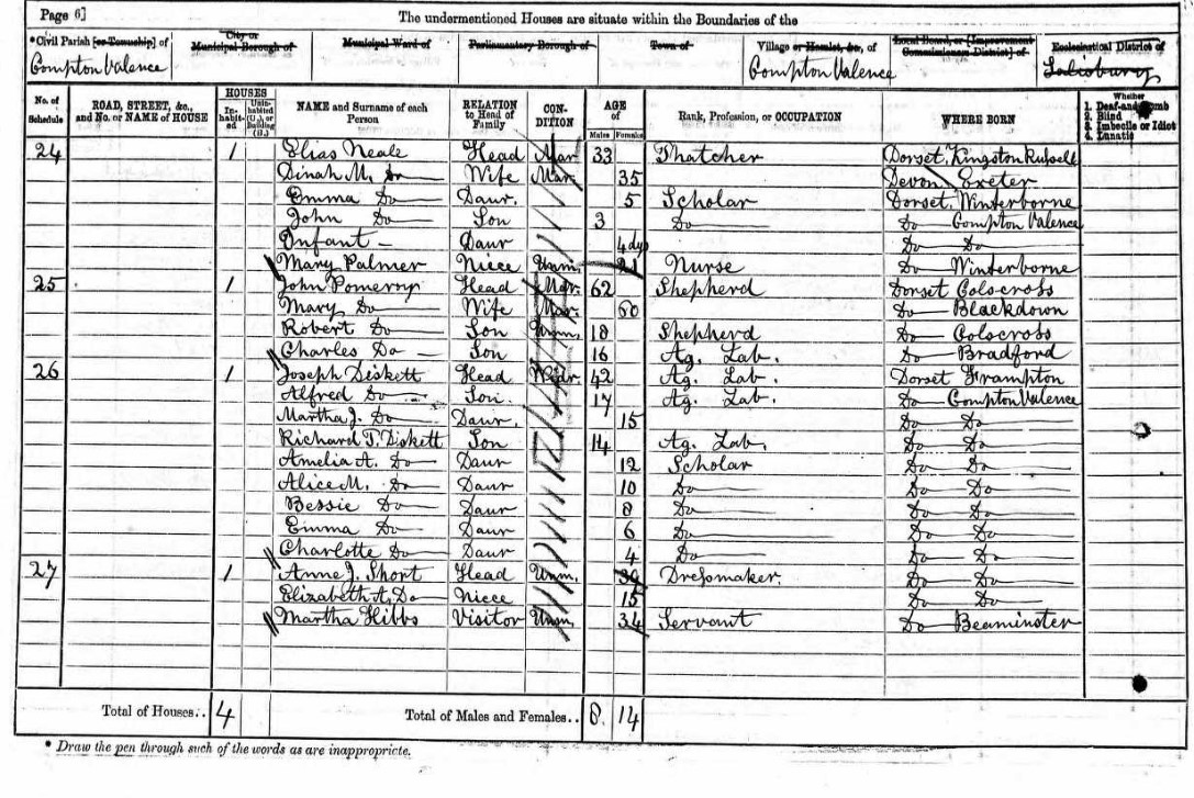 Census 1871 John Pomeroy Compton Valence