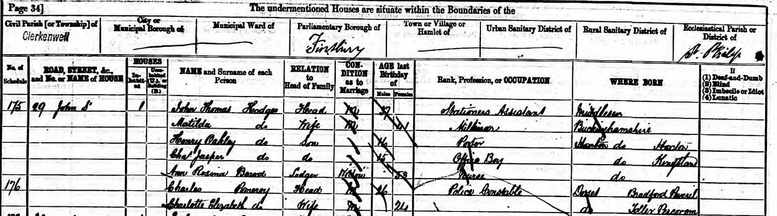 Census 1881 Charles Pomeroy Clerkenwell