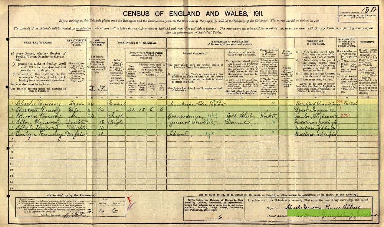 Census 1911 Charles Pomeroy