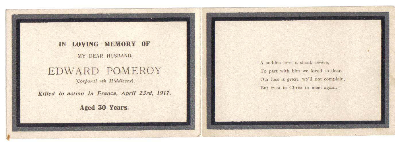 Edward Pomeroy death card
