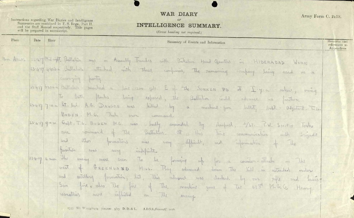 Fold3 War Diary Middlesex Reg 4 Bat 1917 04 23