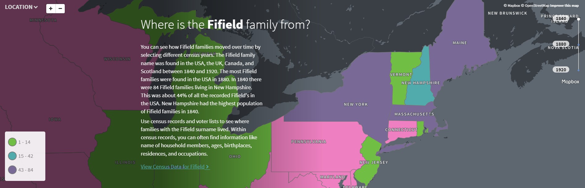 Ancestry Fifield New Hampshire USA distribution