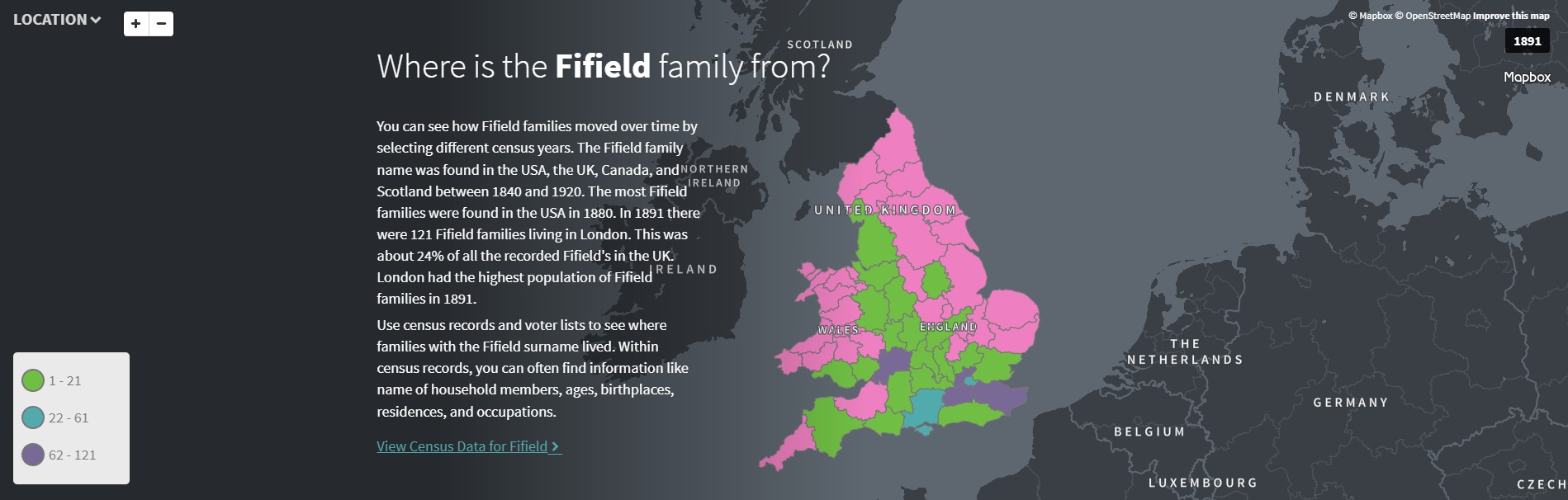 Ancestry Fifield UK EW distribution