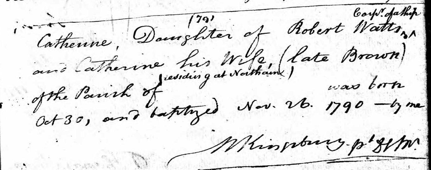 Baptised Catherine Watts 26 Nov 1790