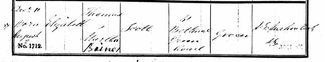 Baptised Elizabeth Scott 11 Dec 1853