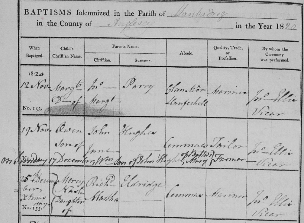 Baptised Mercy Nash Eldridge 25 Dec 1820
