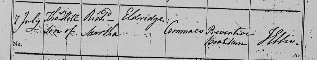 Baptised Thomas Hill Eldridge 7 July 1828