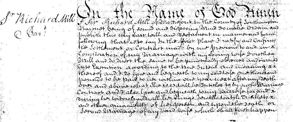 Will of Sir Richard Mill A