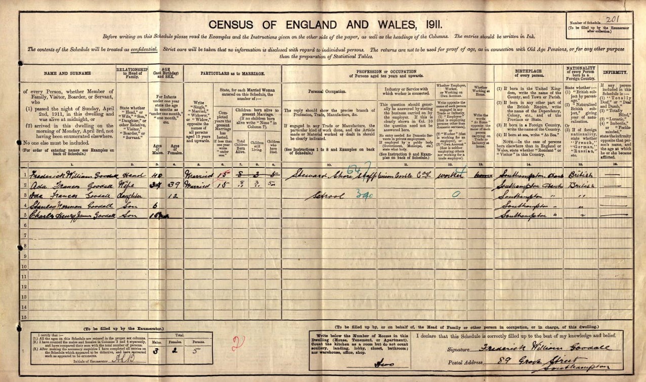 Census 1911 89 Grove Street B