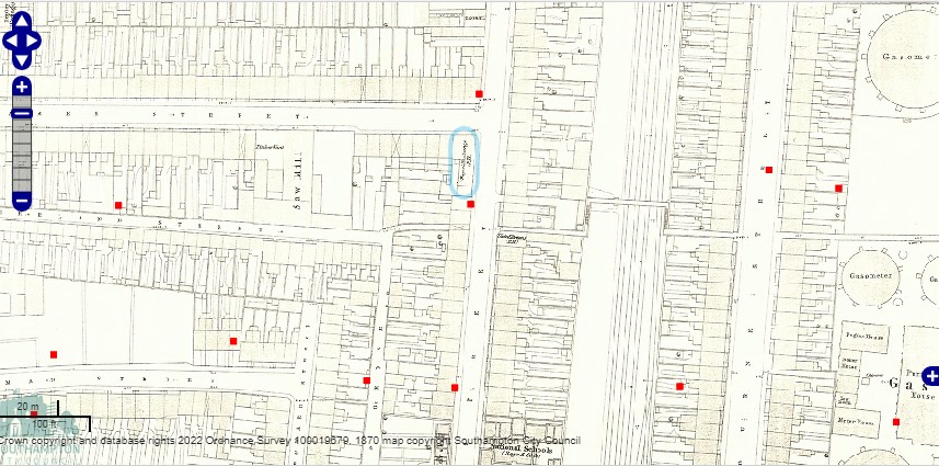 OS Map 1870 Southampton Grove Street WW2 Bombs
