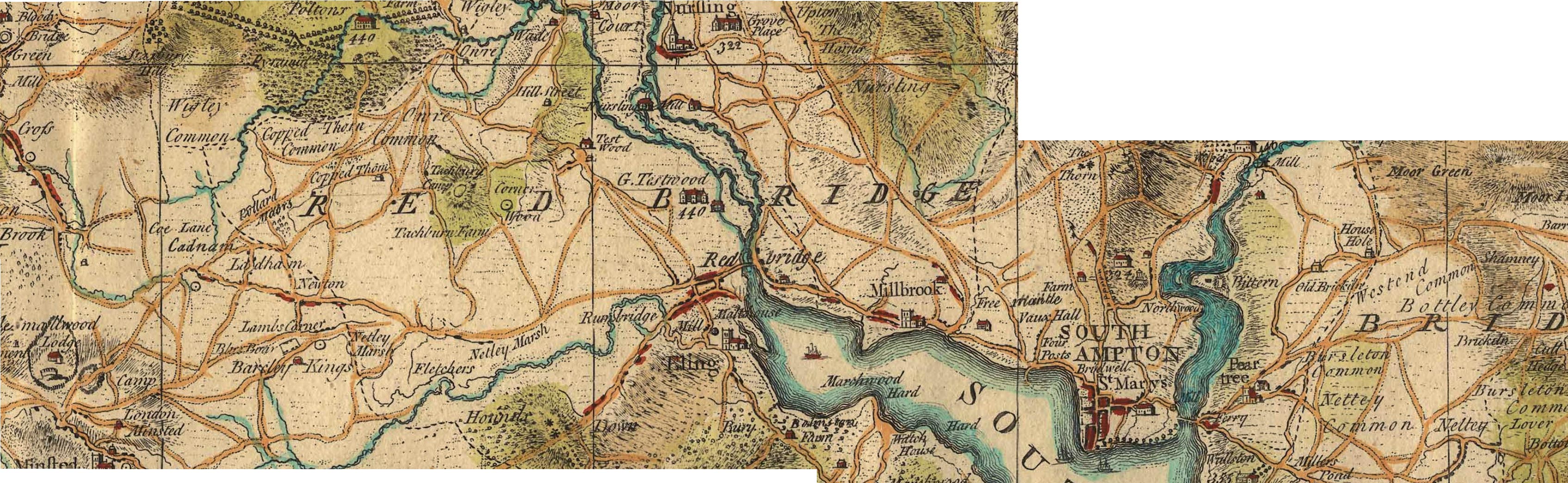 Taylors Map of Hampshire 1759 Part Pano