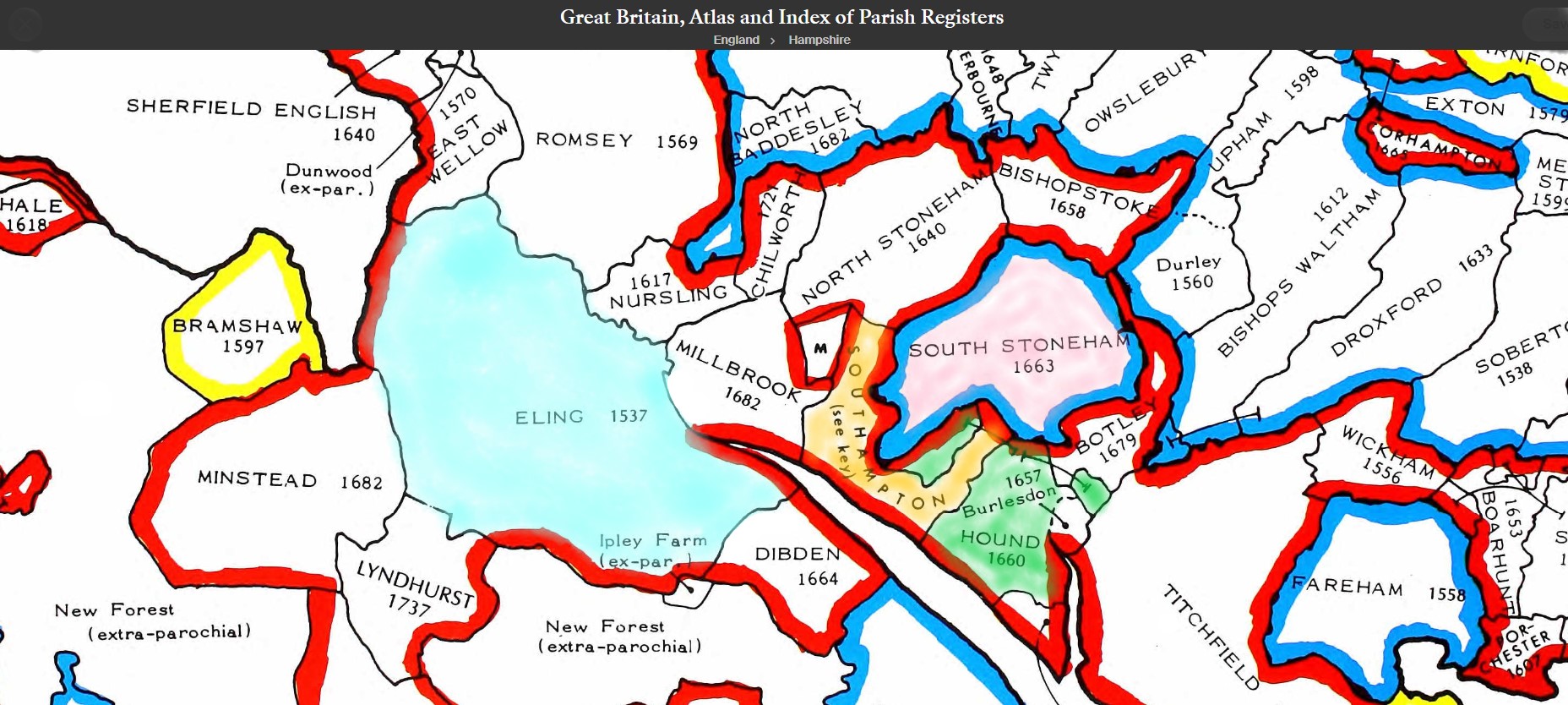 County Parish map Hampshire Eling and Southampton area