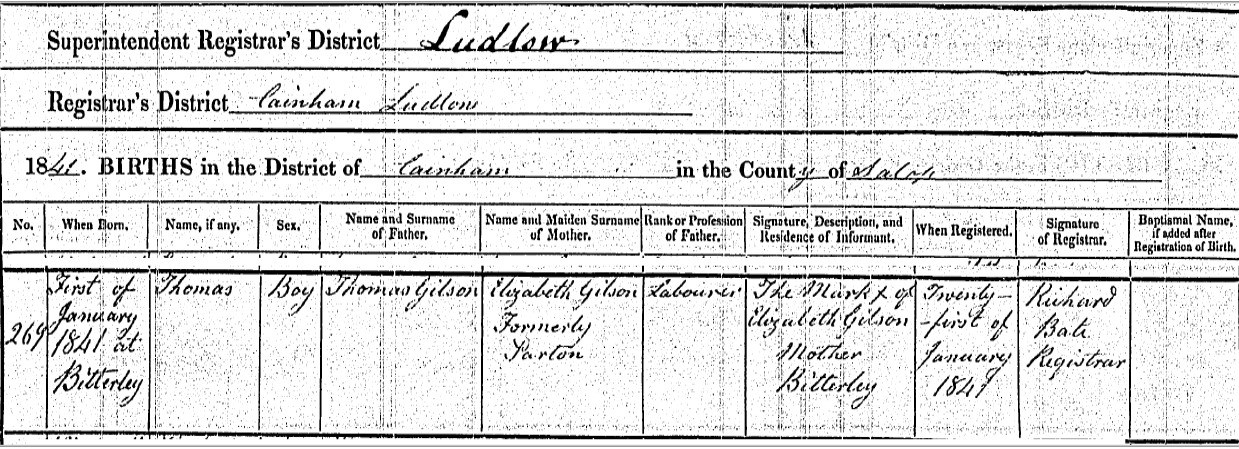 Thomas Gilson Birth 1841