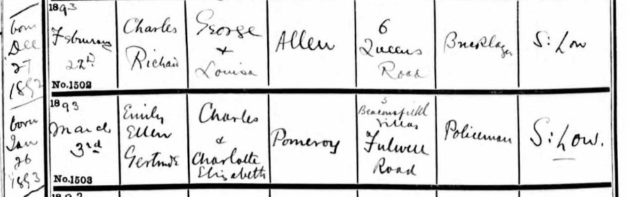 Baptism E E G Pomeroy 3 Mar 1893