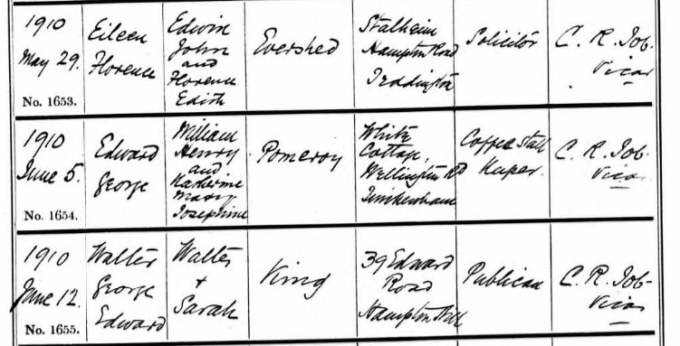 Baptism Edward George Pomeroy 3 June 1910