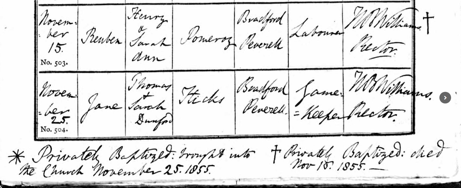 Baptism Reuben Pomeroy 15 Nov 1855