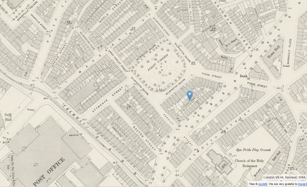 OS Map London Wilmington Sq 1894