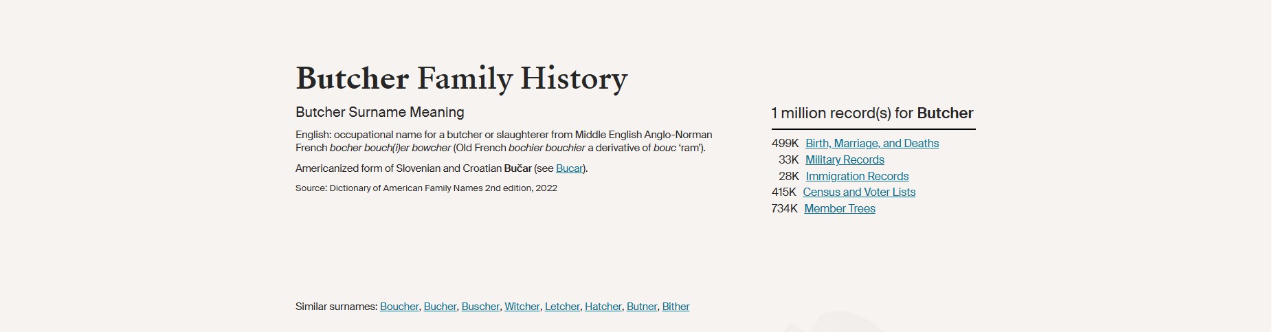 Ancestry Butcher Name Meaning and count
