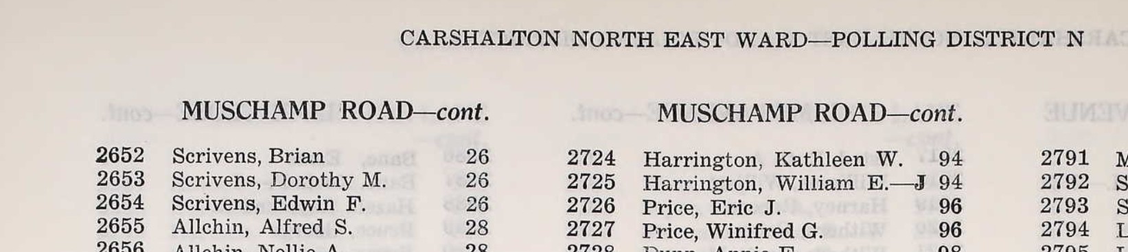 Ancestry Register of Electors 1969 Carshalton Muschamp Road