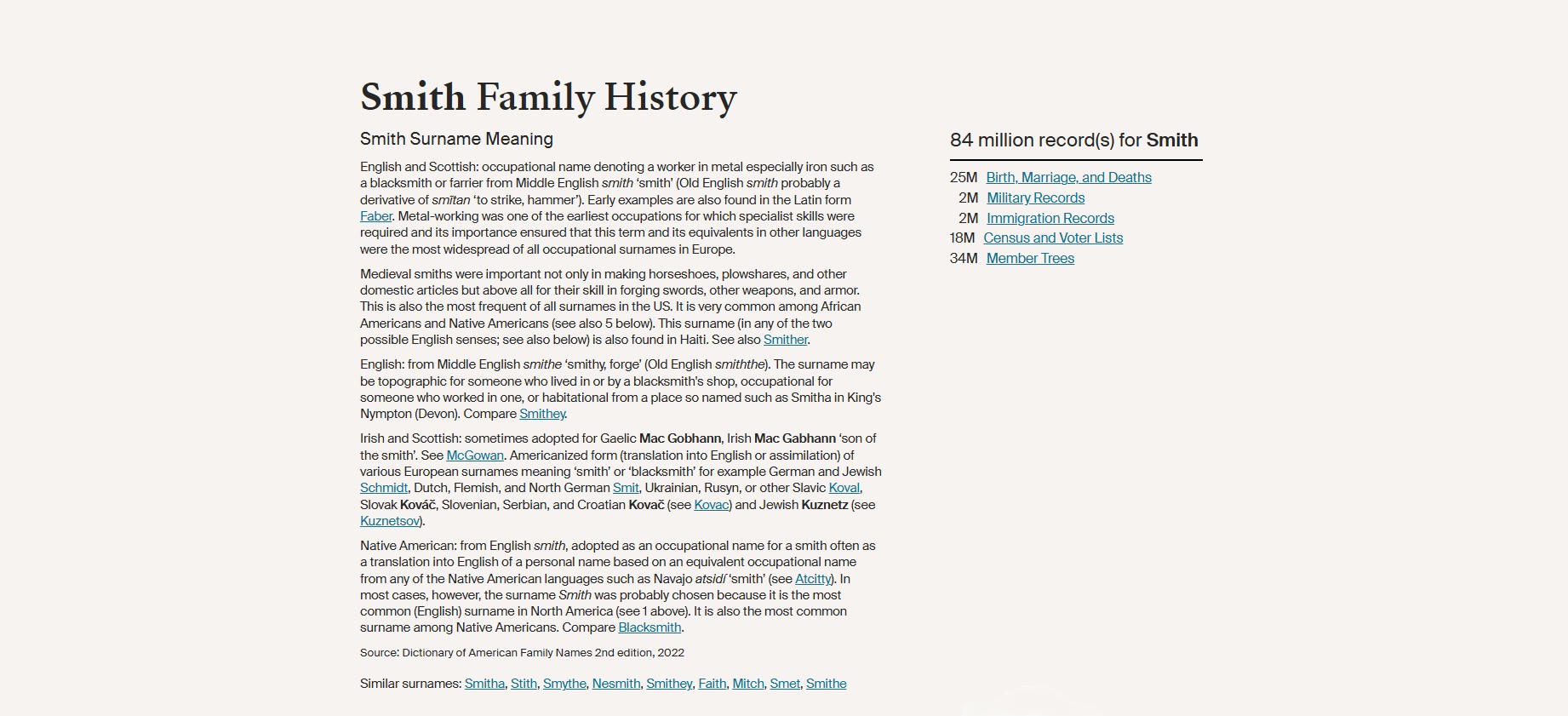 Ancestry Scale Smith Name Meaning and count