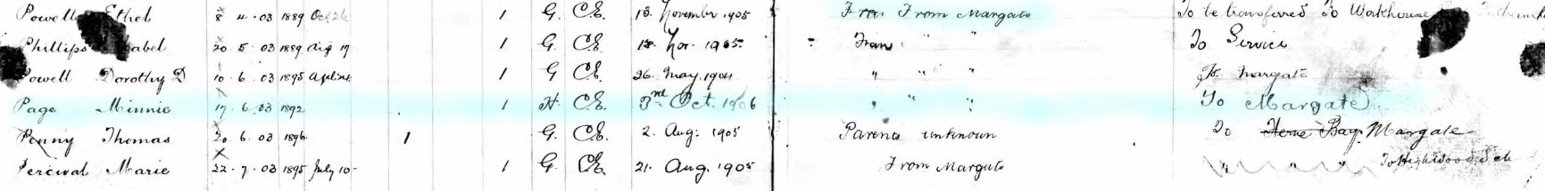 Ashford School in out register Page G