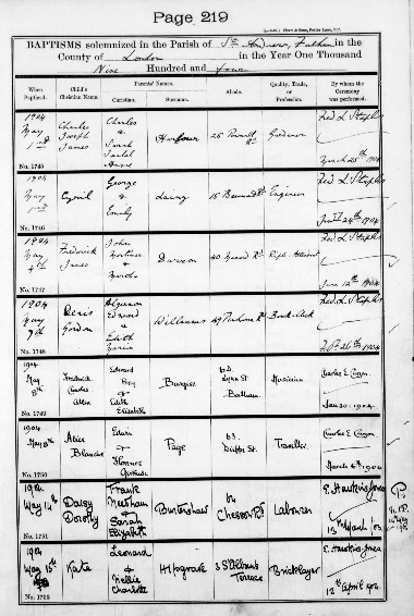 Baptised Alice Blanche 8 May 1904 A