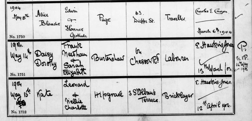 Baptised Alice Blanche 8 May 1904 B