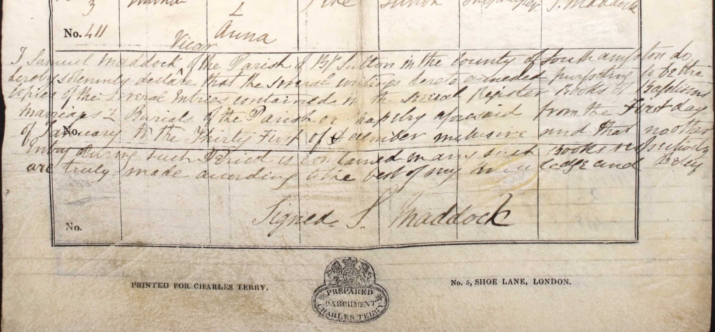 Baptised Bishops Sutton Declaration 1837