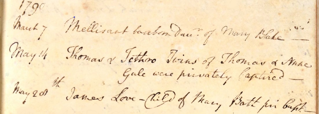 Baptised Blandina Hurst 2 Aug 1790 year