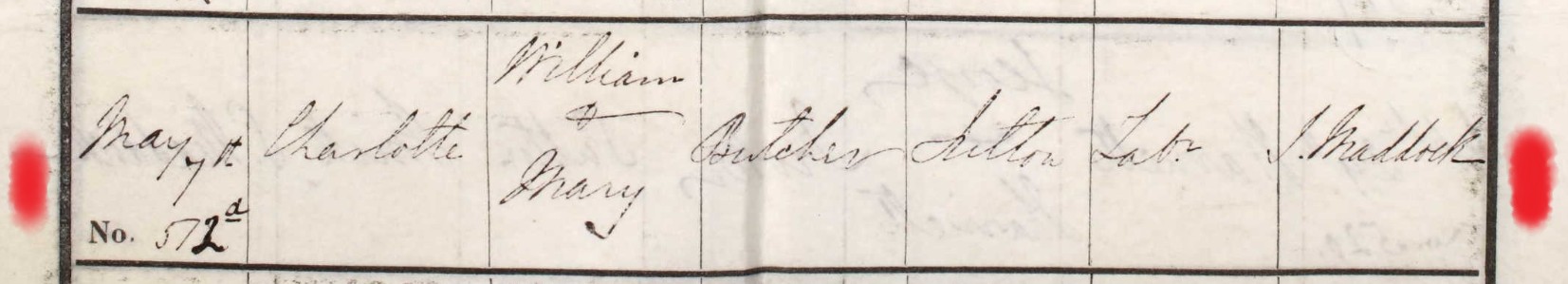 Baptised Charlotte Butcher 7 May 1844 Bishops Sutton