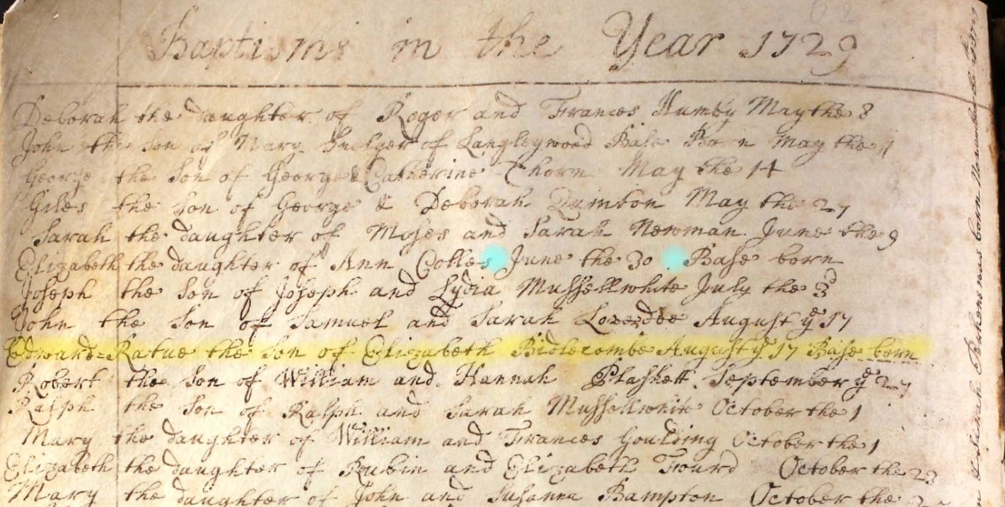 Baptism record of Edward Rathe Biddlecombe