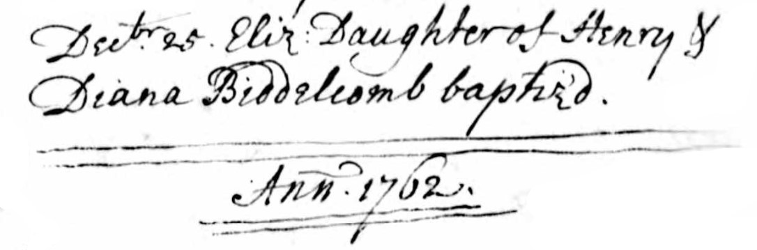 Baptised Elizabeth Biddelcomb 25 Dec 1761