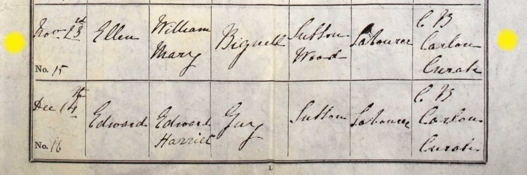 Baptised Ellen Bignell Bishops Sutton 23 Nov 1856