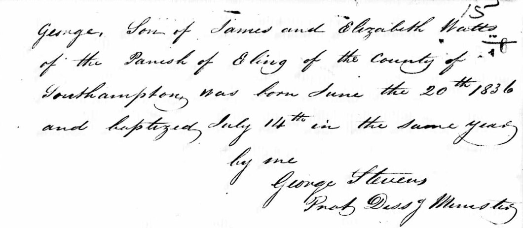 Baptised George Watts 14 July 1836