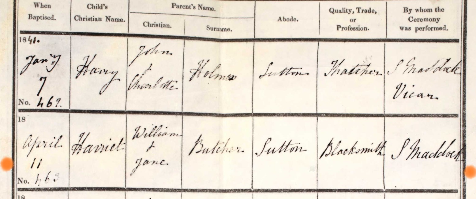 Baptised Harriet Butcher 11 Apr 1841 Bishops Sutton