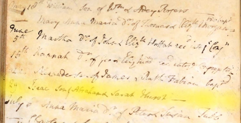 Baptised Isaac Hurst 29 June 1794