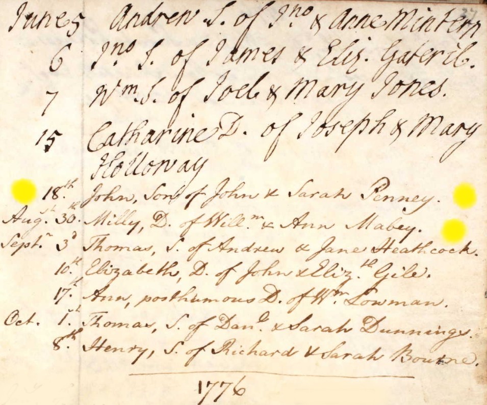 Baptised John Penny 18 June 1775 B