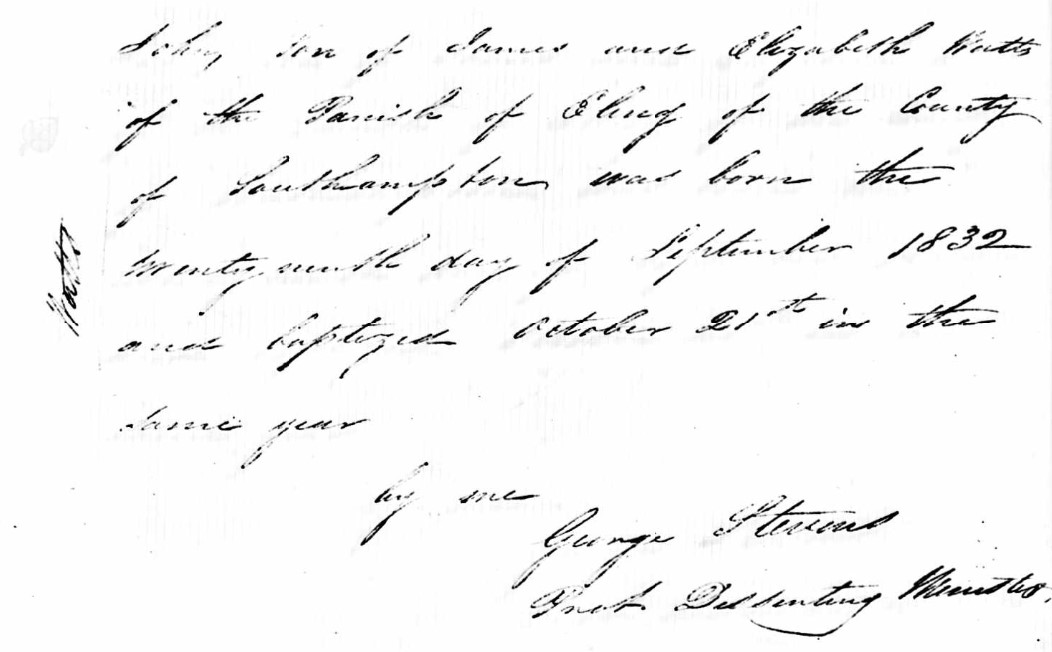 Baptised John Watts 21 Oct 1832