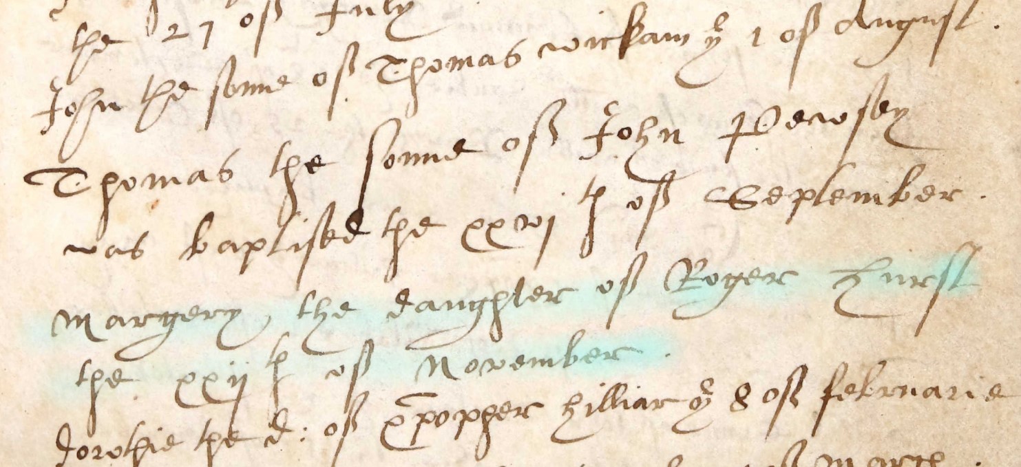 Baptised Margery Hurst 22 Nov 1566 Abbotts Ann