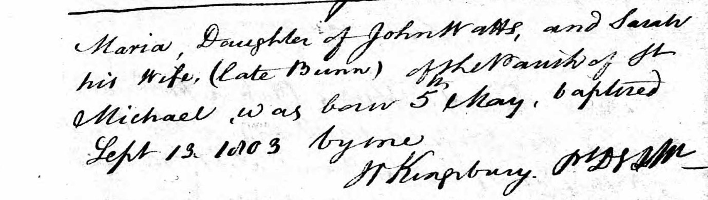 Baptised Maria Watts 13 Sept 1803