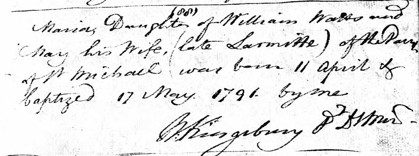 Baptised Maria Watts 17 May 1791